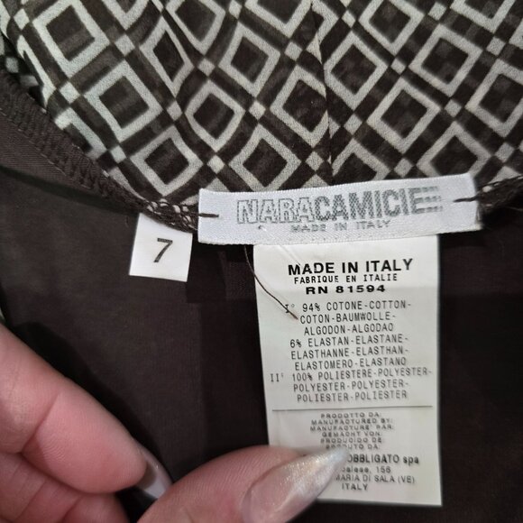 Nara Camicie Brown & Patterned Long-Sleeve Top Made In Italy Size 7 US 16 work c - Picture 3 of 5